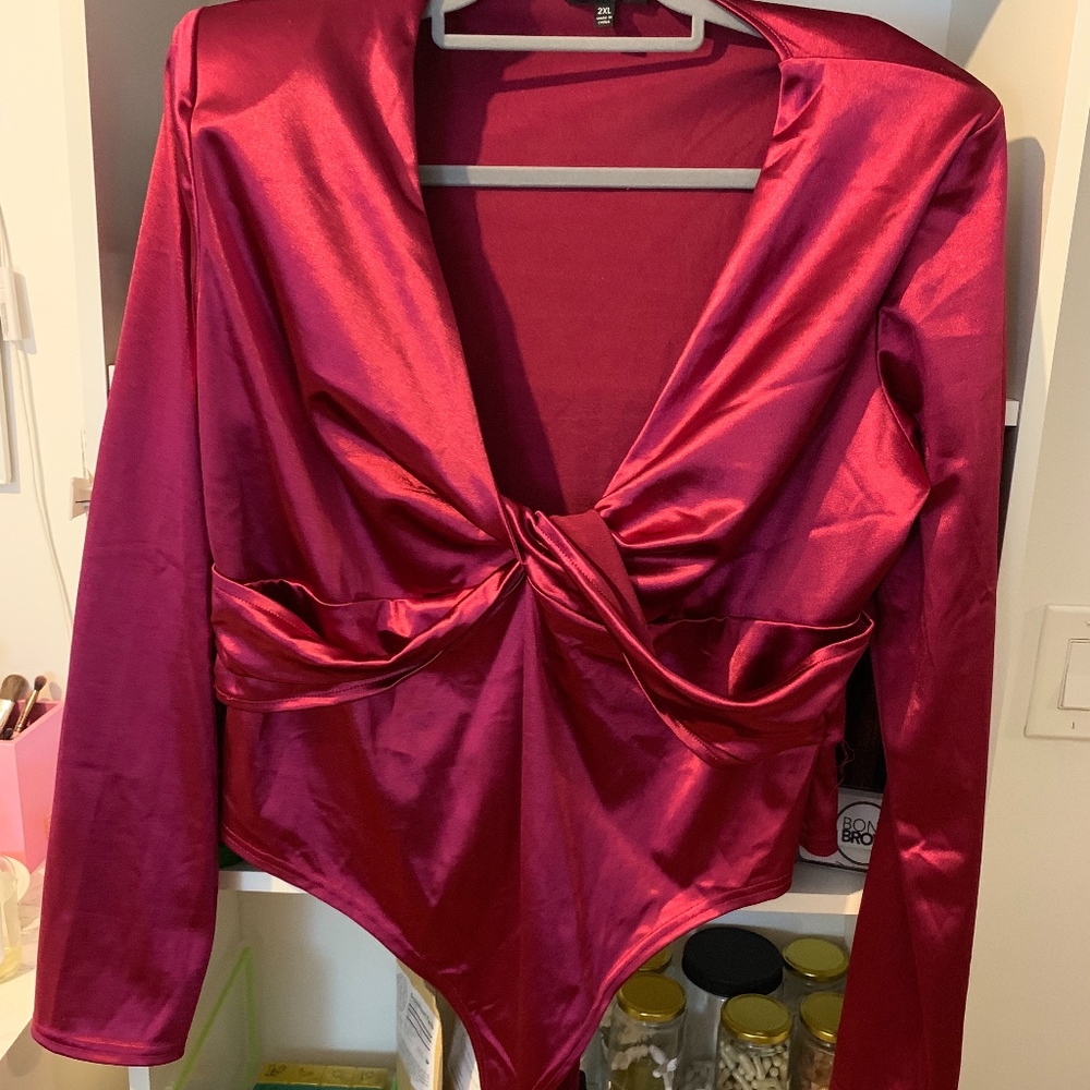 satin pink bodysuit
